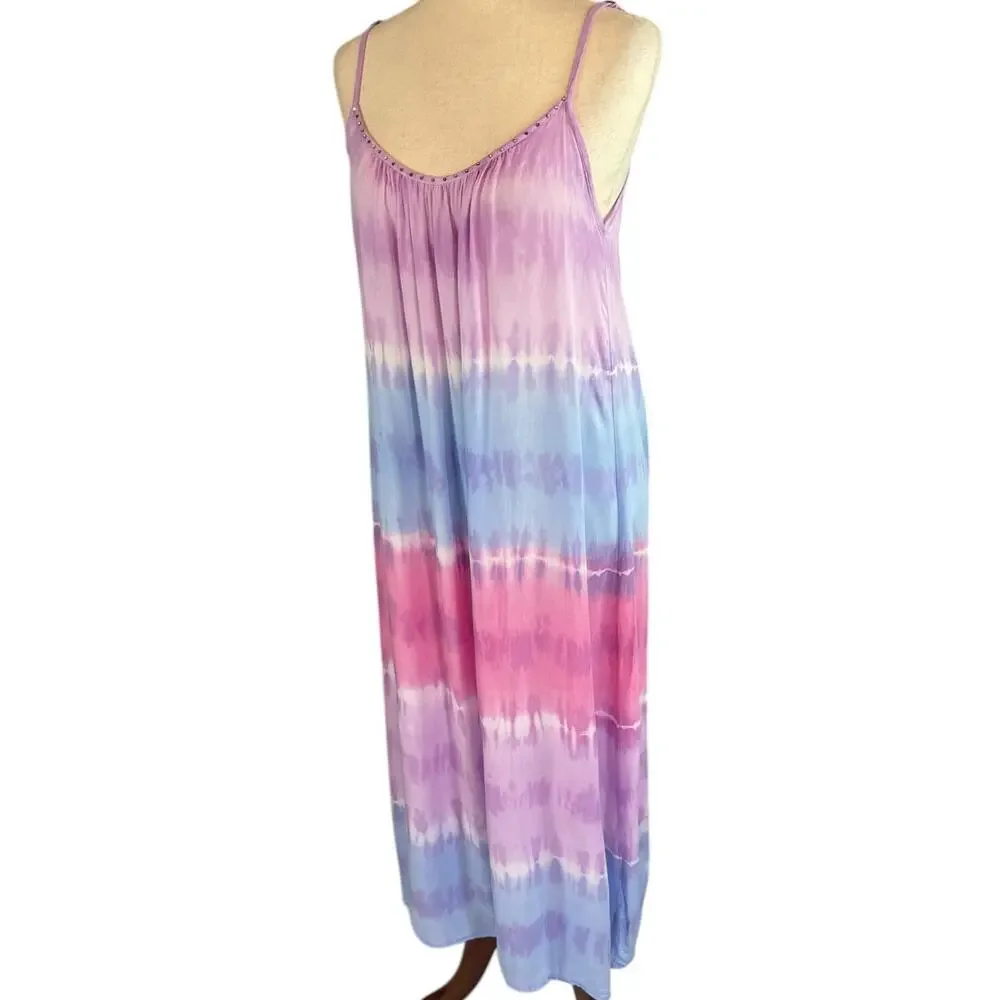 Tiare Hawaii Tie Dye Batik Maxi Dress Studded Bodice Sleeveless One Size - Picture 4 of 10